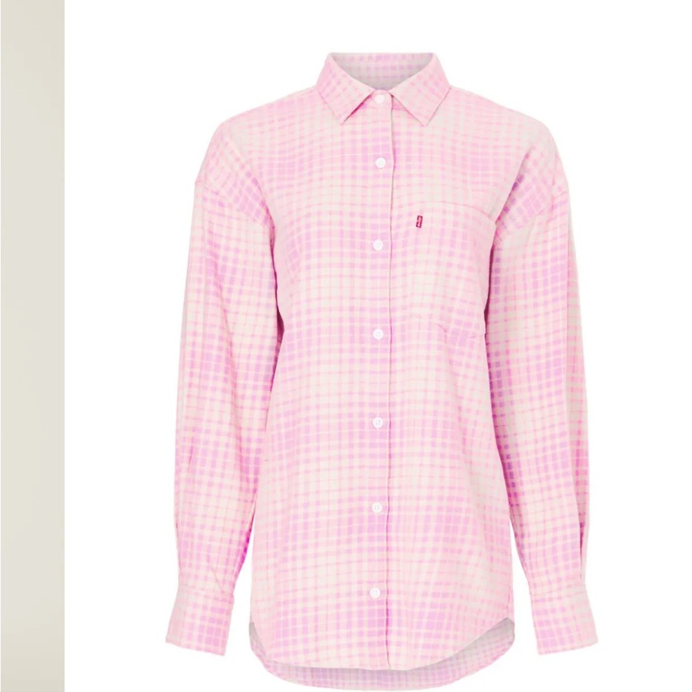 Levi's Nola oversized button up shirt pink and white plaid size medium
